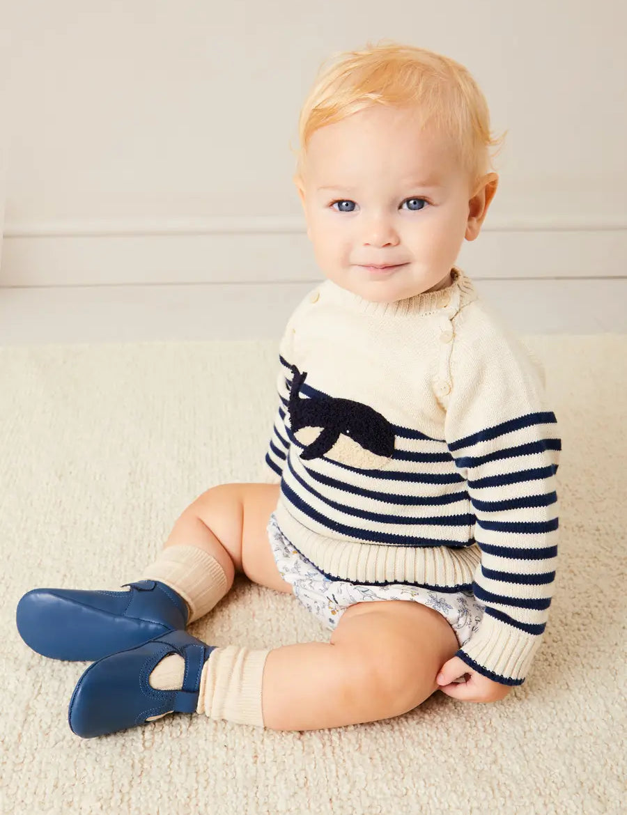 Whale Intarsia Striped Jumper in Blue (6mths-10yrs) Knitwear from Pepa London