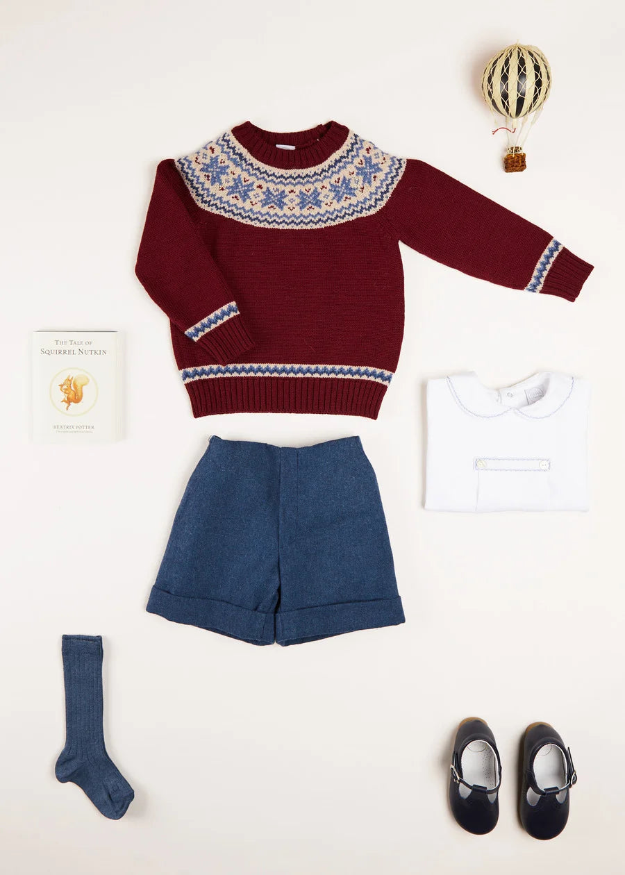 The Classic Burgundy Fair Isle Merino Wool Jumper Baby Boy Look Look  from Pepa London