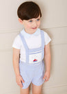 Nautical Striped Boat Embroidery Short Dungarees in Blue (18mths-4yrs) Dungarees  from Pepa London