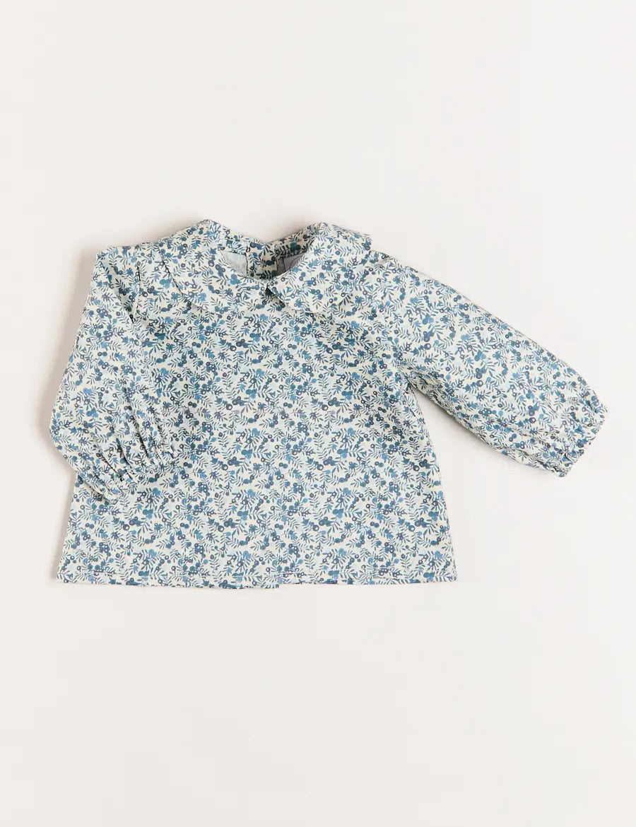 Evelyn Floral Long Sleeve Blouse in Blue (1-6mths) Blouses from Pepa London