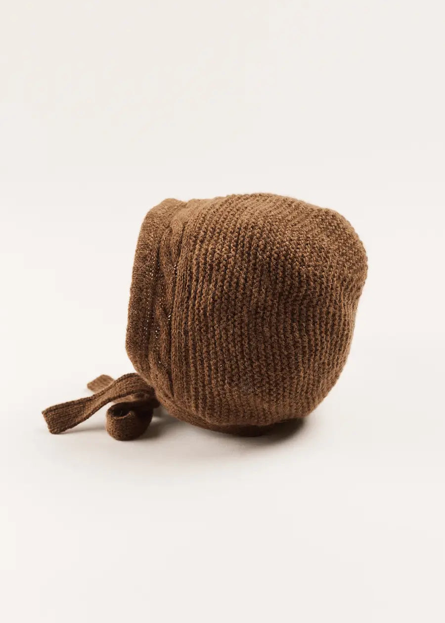 Cable Detail Knitted Bonnet in Brown (S-L) Knitted Acc from Pepa London