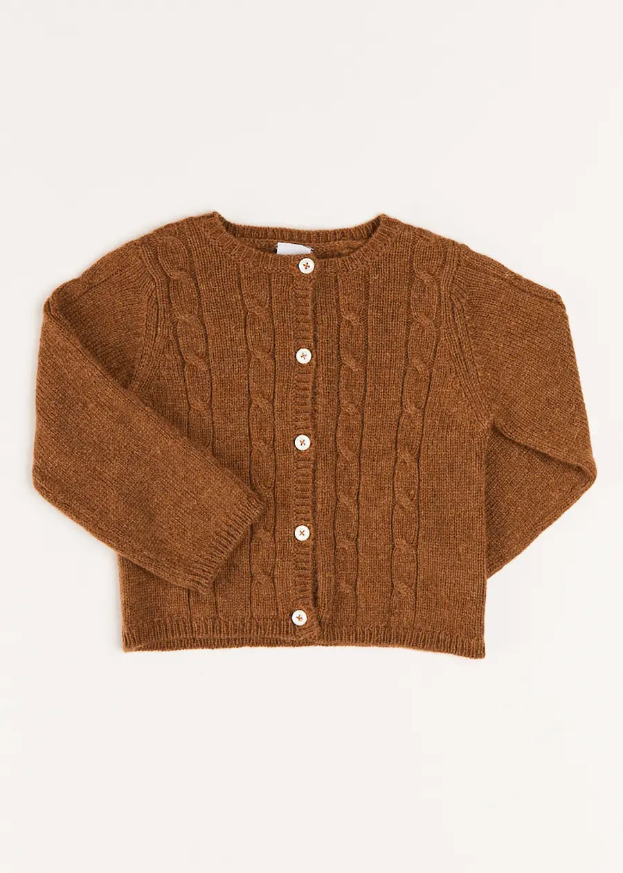Cable Cardigan in Brown (6mths-3yrs) Knitwear  from Pepa London