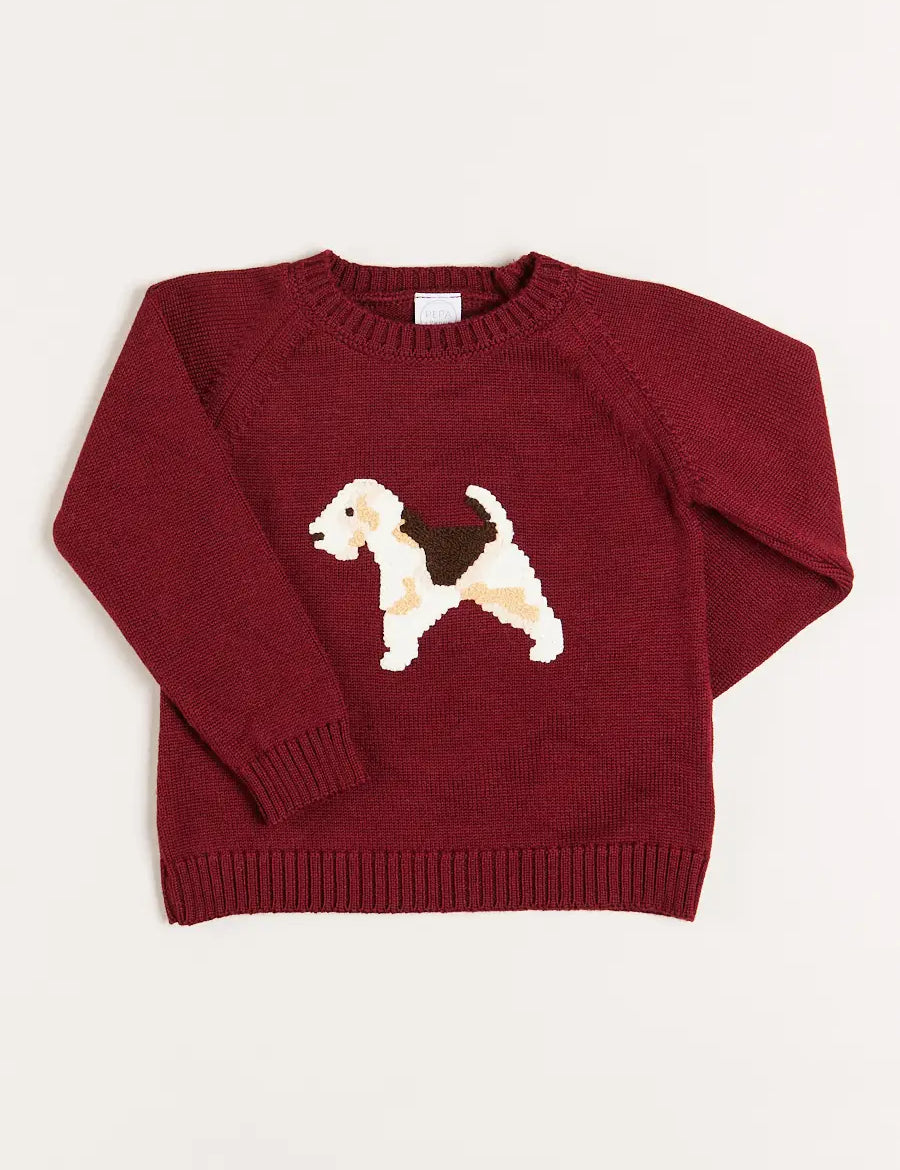 Doggy Intarsia Jumper in Burgundy (12mths-10yrs) Knitwear from Pepa London