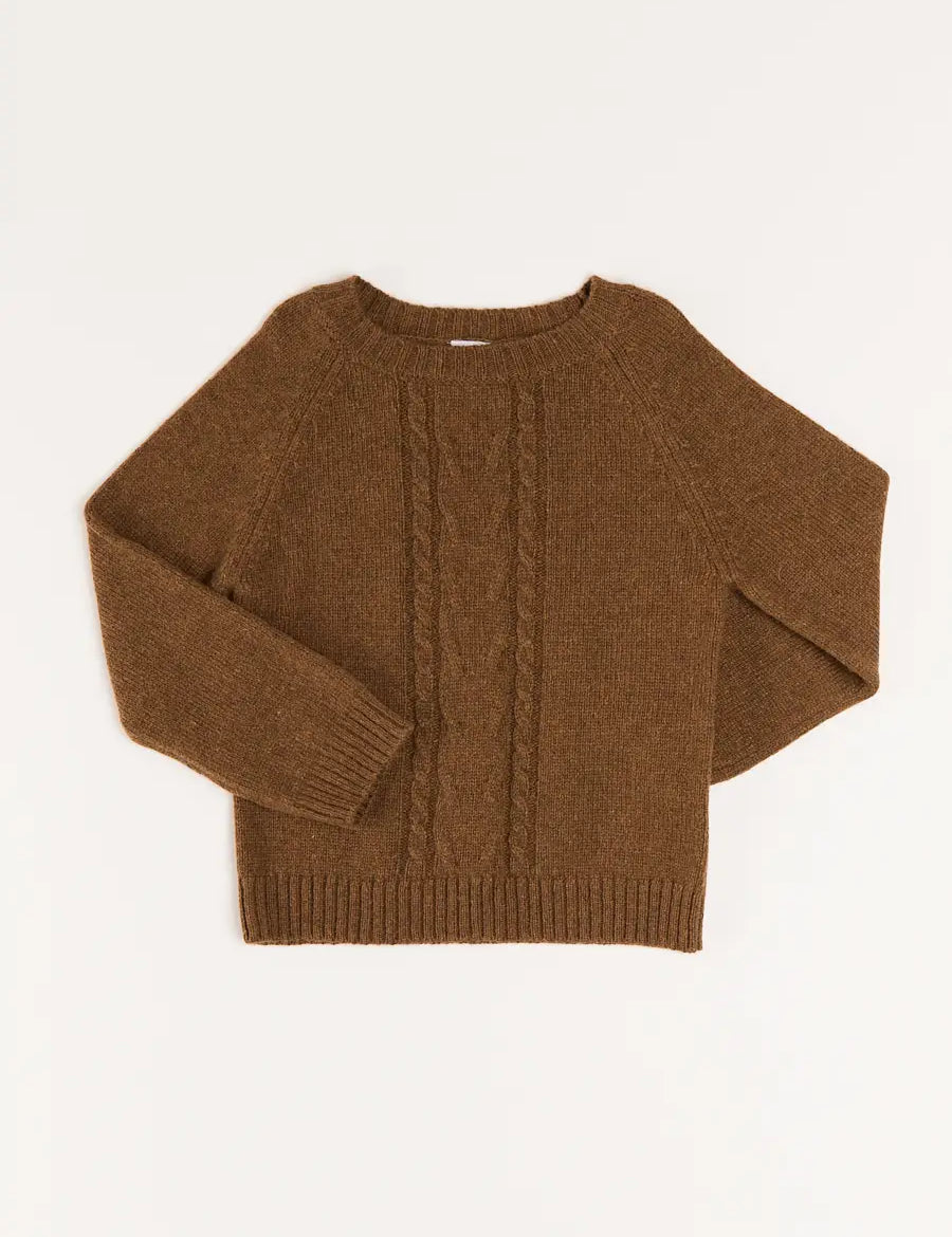 Chunky Cable Knit Crew Neck Jumper in Brown (4-10yrs) Knitwear from Pepa London