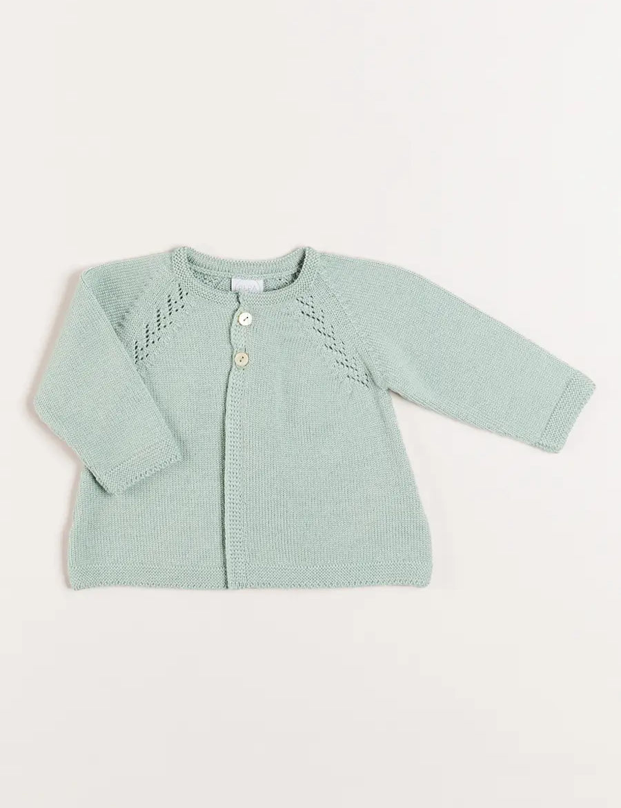 Two Button Baby Cardigan in Green (1-9mths) Knitwear from Pepa London