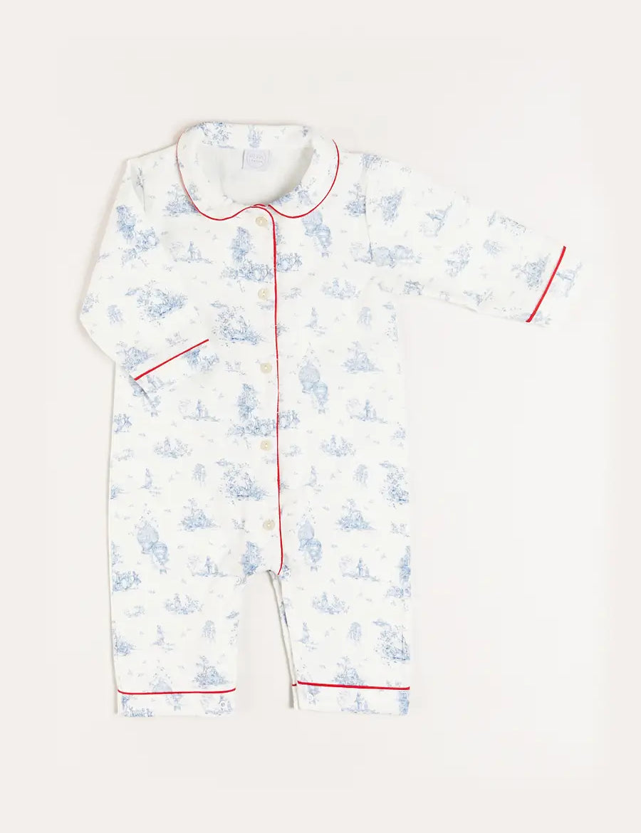 Toile Ruffle Collar Nightwear in Blue (6mths-3yrs) Nightwear from Pepa London