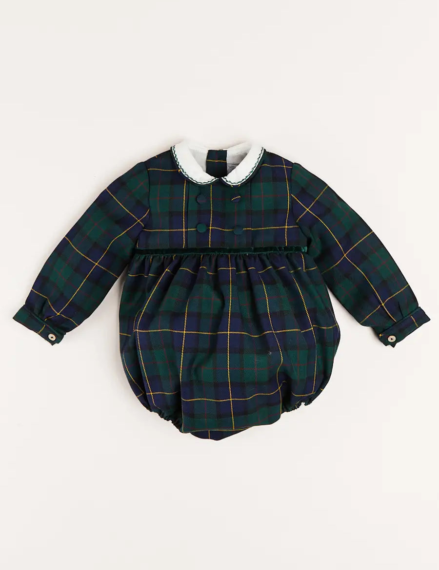 Windsor Tartan Smocked Romper in Green (6mths-2yrs) Rompers from Pepa London