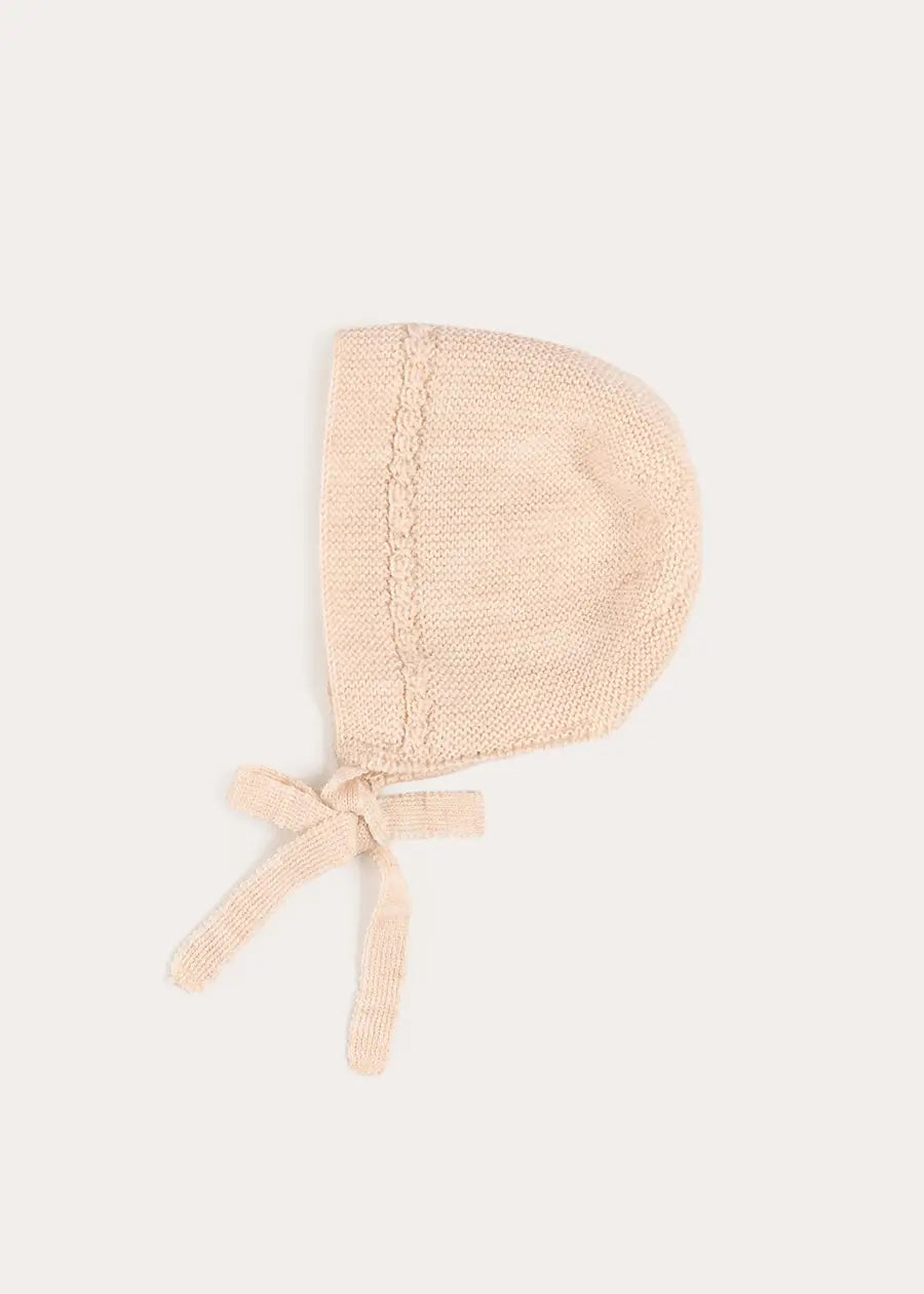 Openwork Cable Knit Bonnet in Cream (S-L) Bonnets from Pepa London