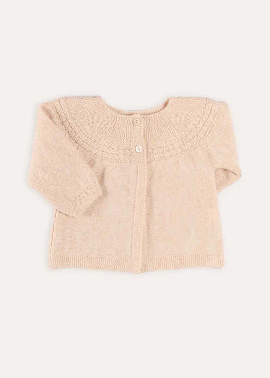 Openwork Trim Detail Cardigan in Cream (1-12mths) Knitwear from Pepa London