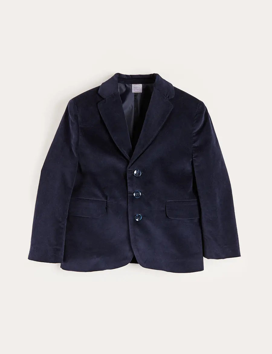 Velvet Three Button Blazer Jacket in Navy (4-10yrs) Coats from Pepa London
