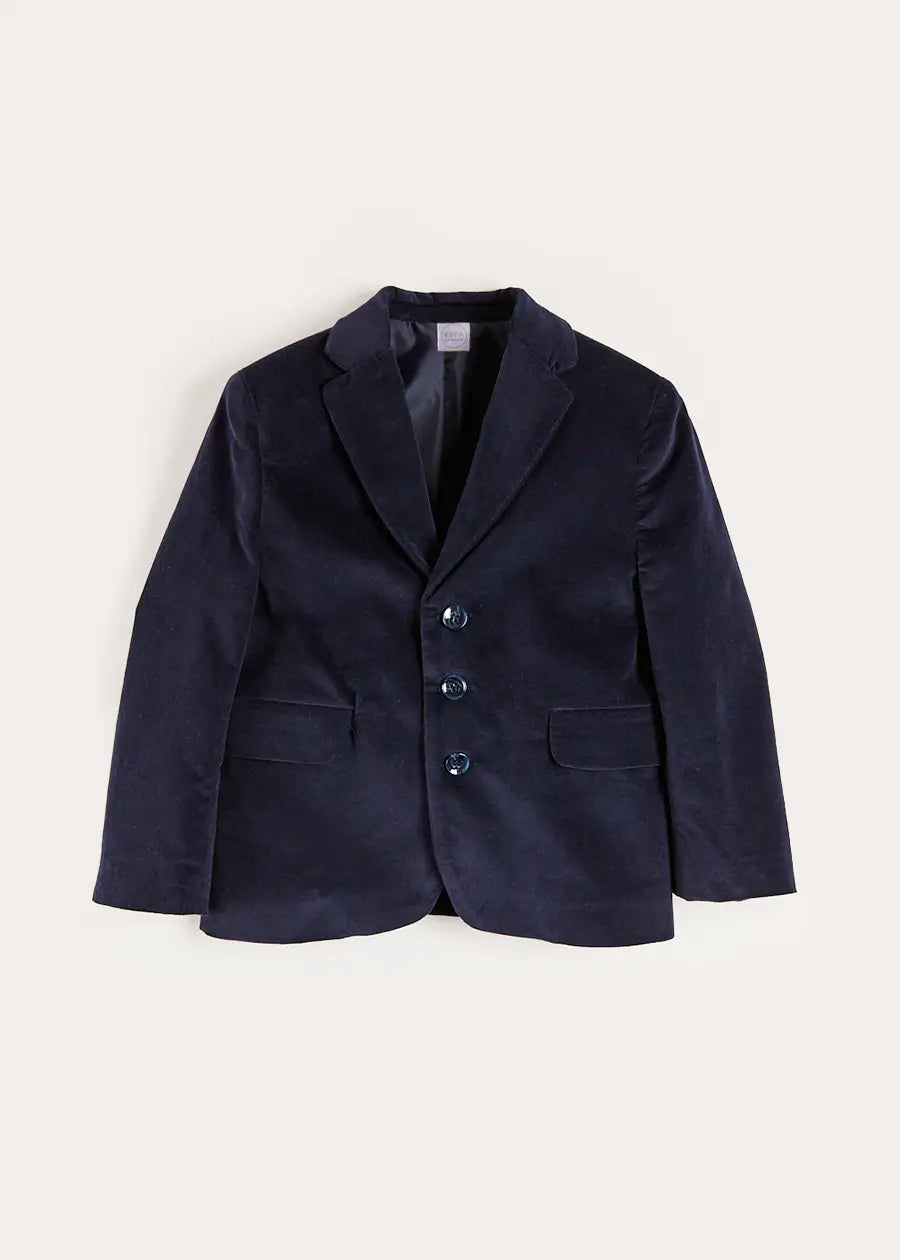 Velvet Three Button Blazer Jacket in Navy (4-10yrs) Coats from Pepa London