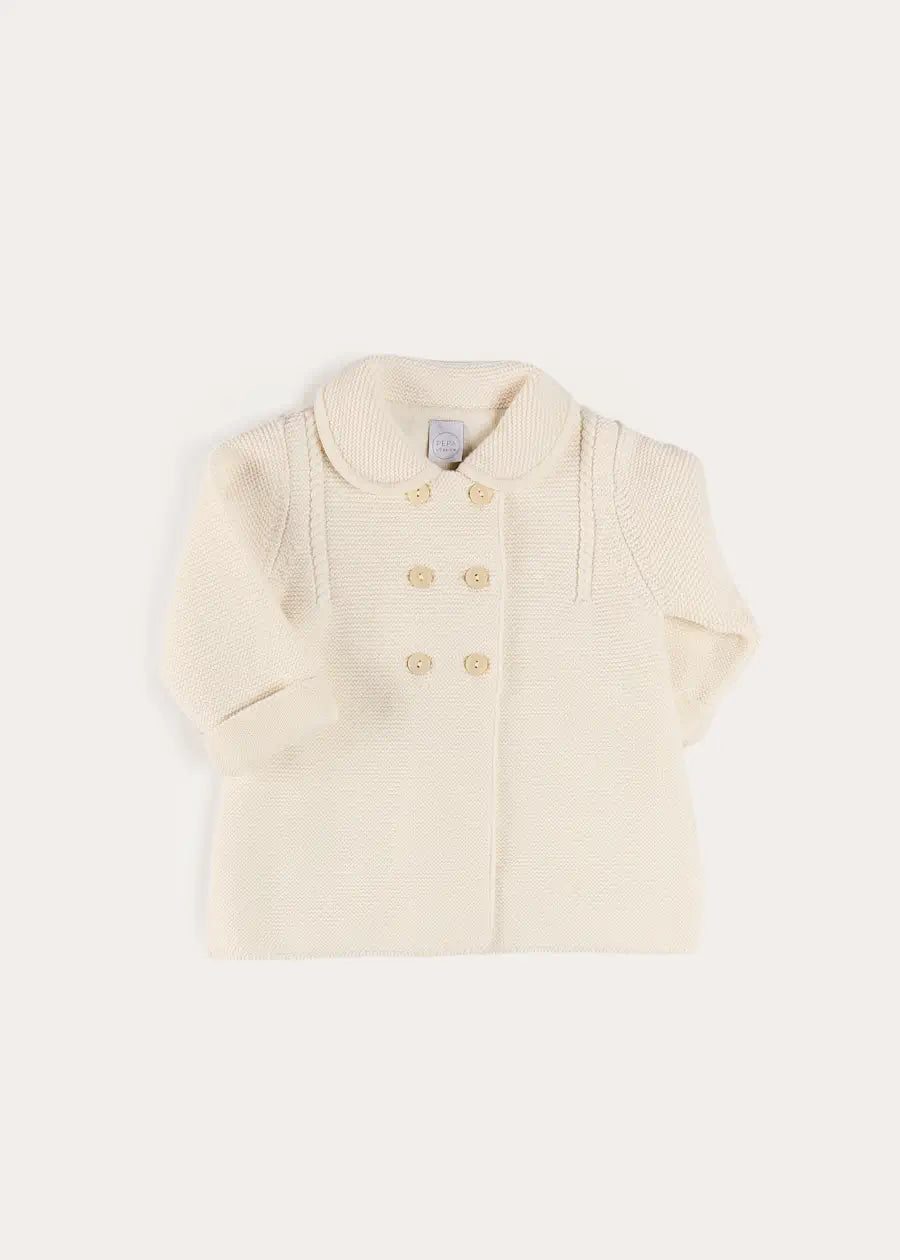Double Breasted Knitted Buttoned Coat in White (6mths-2yrs) Coats from Pepa London