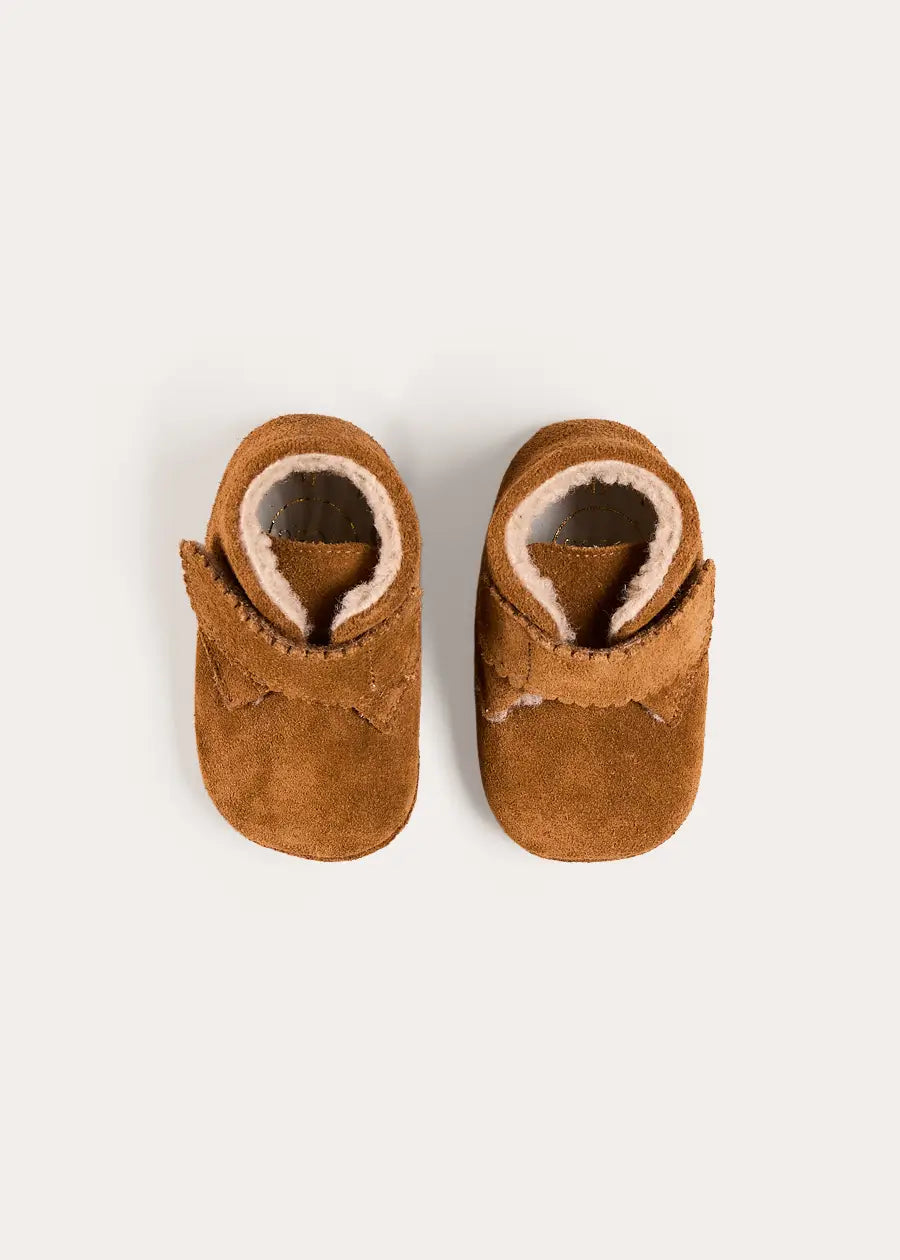 Suede Fleece Lined Booties in Camel (17-20EU) Shoes from Pepa London