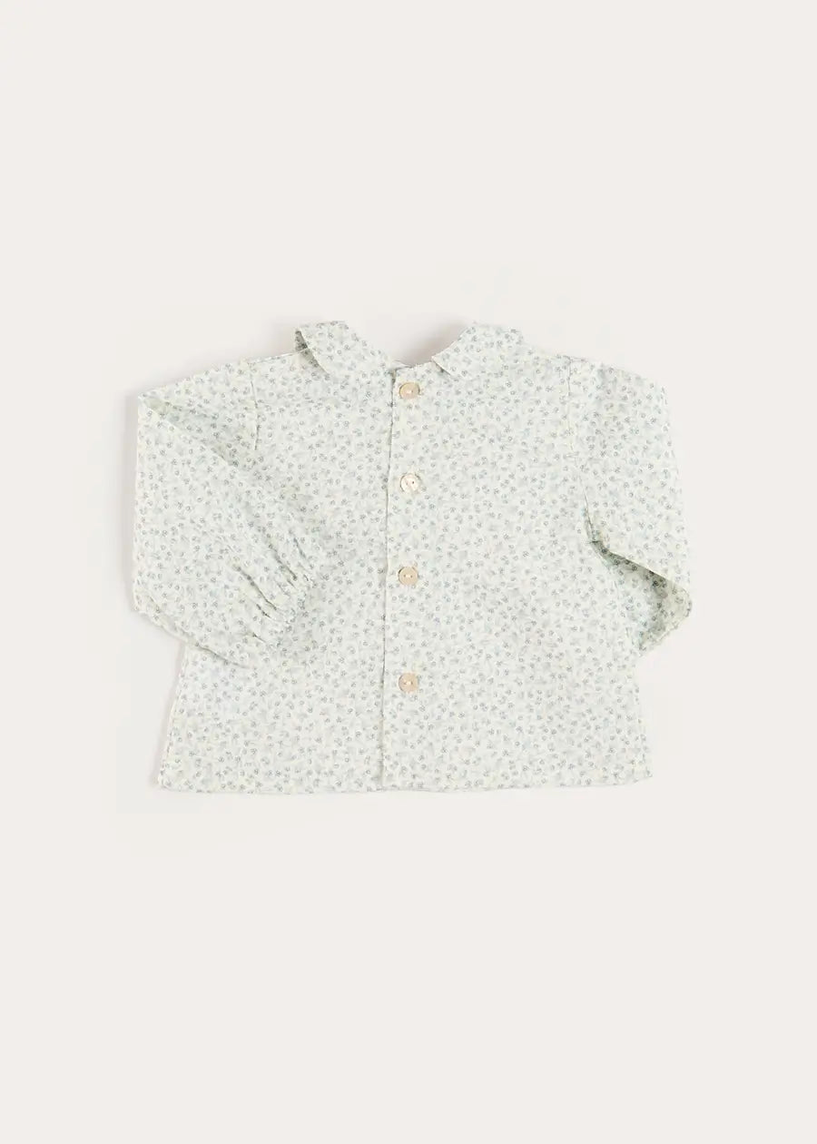 Betsy Floral Long Sleeve Shirt in Blue (1mth-12mths) Shirts from Pepa London