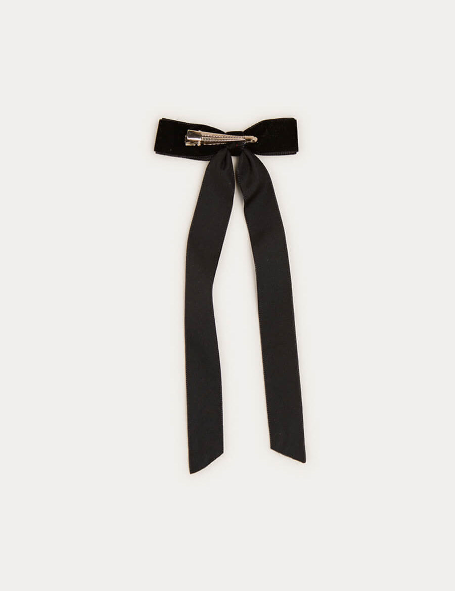 Velvet Long Bow Clip in Black Hair Accessories from Pepa London