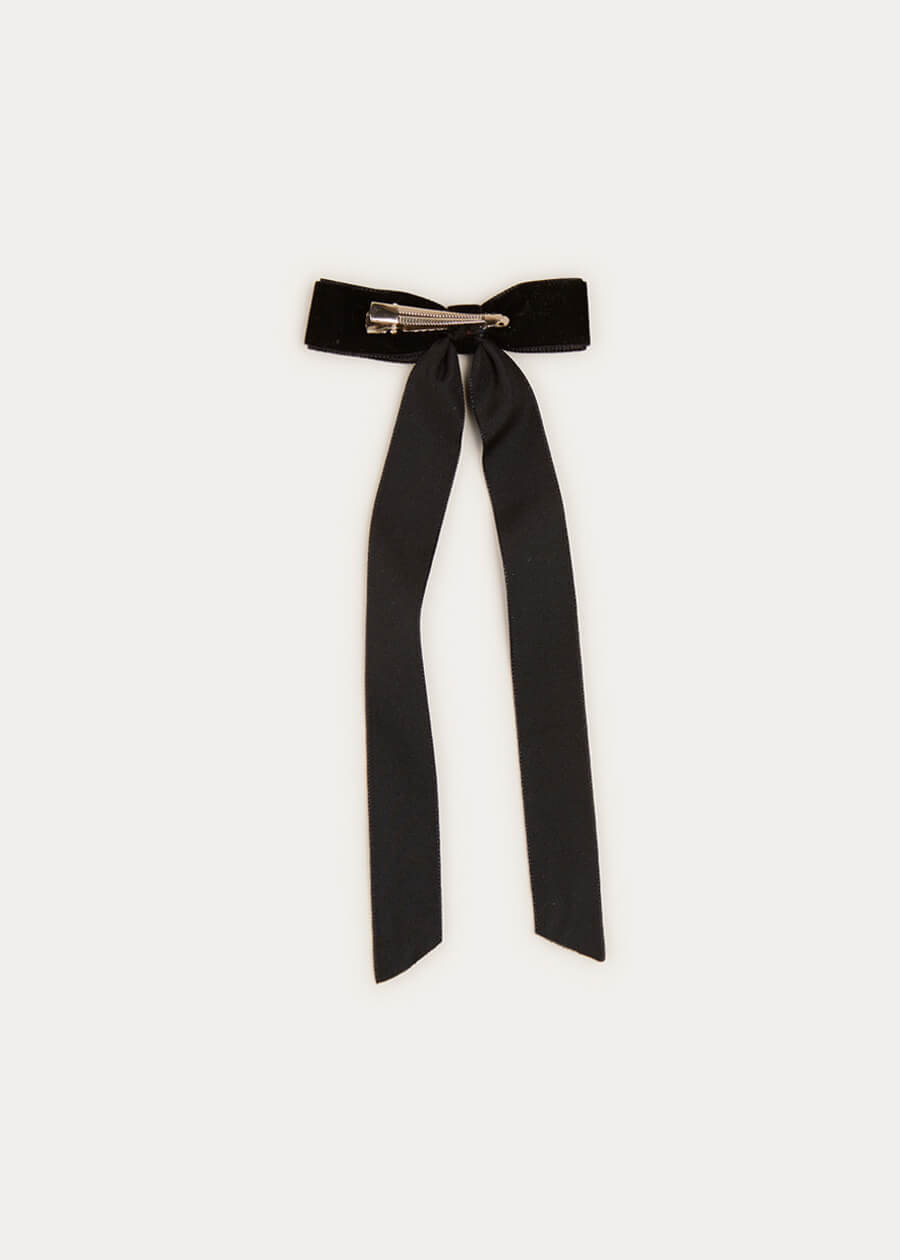 Velvet Long Bow Clip in Black Hair Accessories from Pepa London
