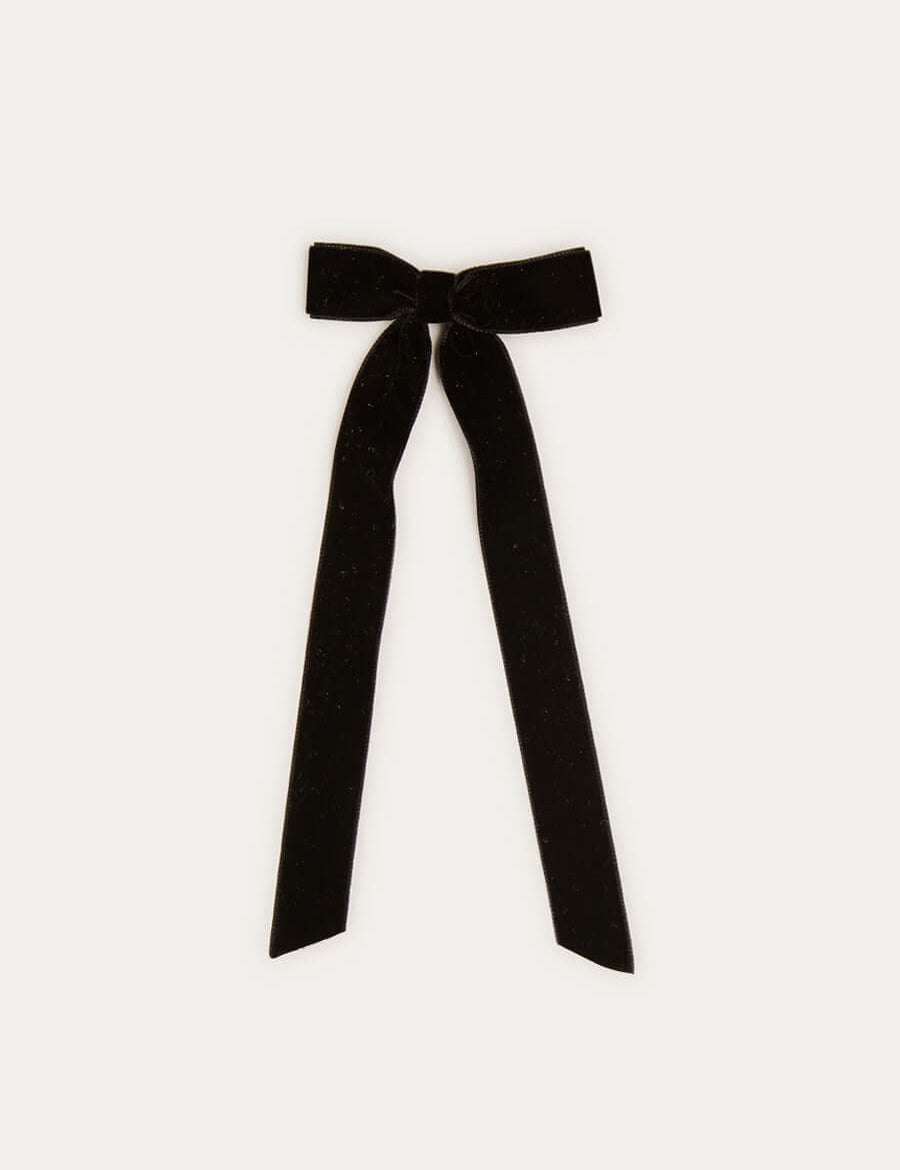 Velvet Long Bow Clip in Black Hair Accessories from Pepa London