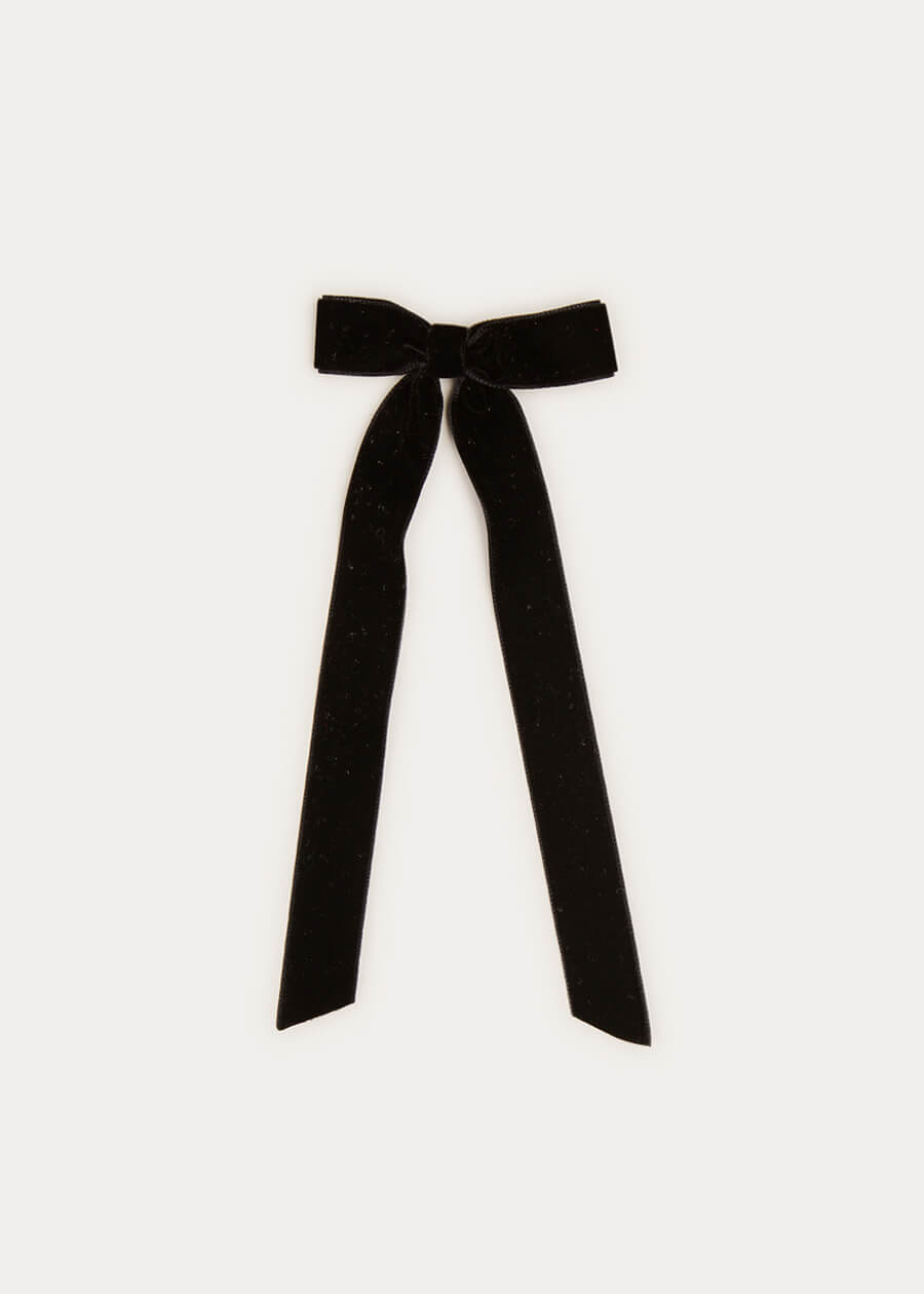 Velvet Long Bow Clip in Black Hair Accessories from Pepa London