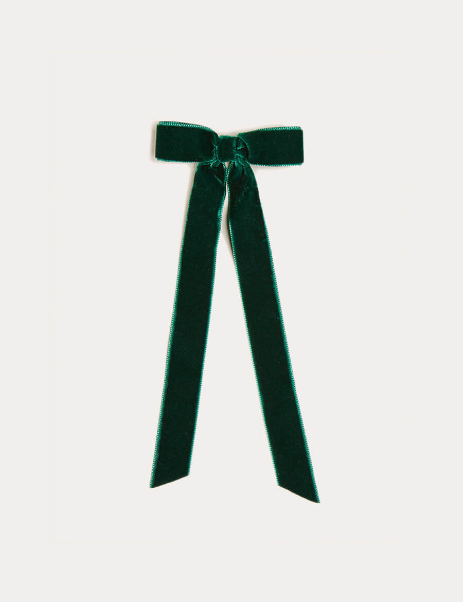 Velvet Long-Bow Clip in Green Hair Accessories from Pepa London