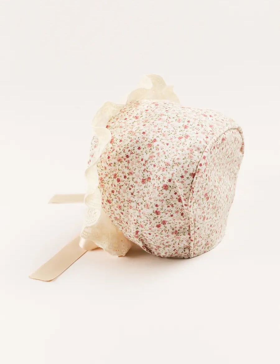 Ophelia Floral Lace Trim Bonnet in Pink (S-M) Knitted Acc from Pepa London
