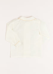 Double-Breasted Peter Pan Collar Long Sleeve Shirt with Beige Silk Piping (18mths-10yrs) Shirts from Pepa London