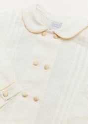 Double-Breasted Peter Pan Collar Long Sleeve Shirt with Beige Silk Piping (18mths-10yrs) Shirts from Pepa London