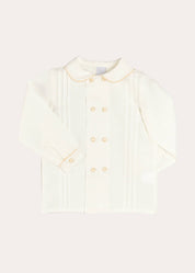 Double-Breasted Peter Pan Collar Long Sleeve Shirt with Beige Silk Piping (18mths-10yrs) Shirts from Pepa London