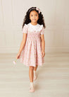 Eloise Floral Print Handsmocked Short Sleeve Dress in Pink (12mths-10yrs) Dresses  from Pepa London