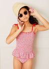 Annie Floral Print Smock Detail Swimsuit in Pink (2-8yrs) Swimwear  from Pepa London