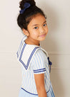 Nautical Striped Pleated Short Sleeve Mariner Dress in Blue (12mths-10yrs) Dresses  from Pepa London
