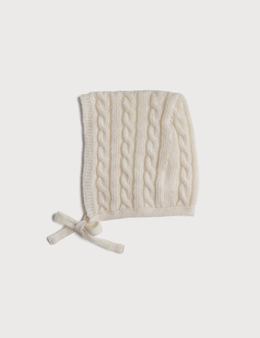 White Cashmere Knitted Bonnet (0-3mths) Knitted Accessories from Pepa London