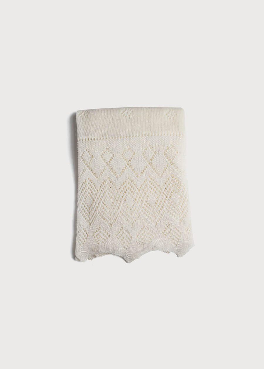 Intricate Openwork Fine Merino Wool Shawl in Cream Knitted Accessories  from Pepa London
