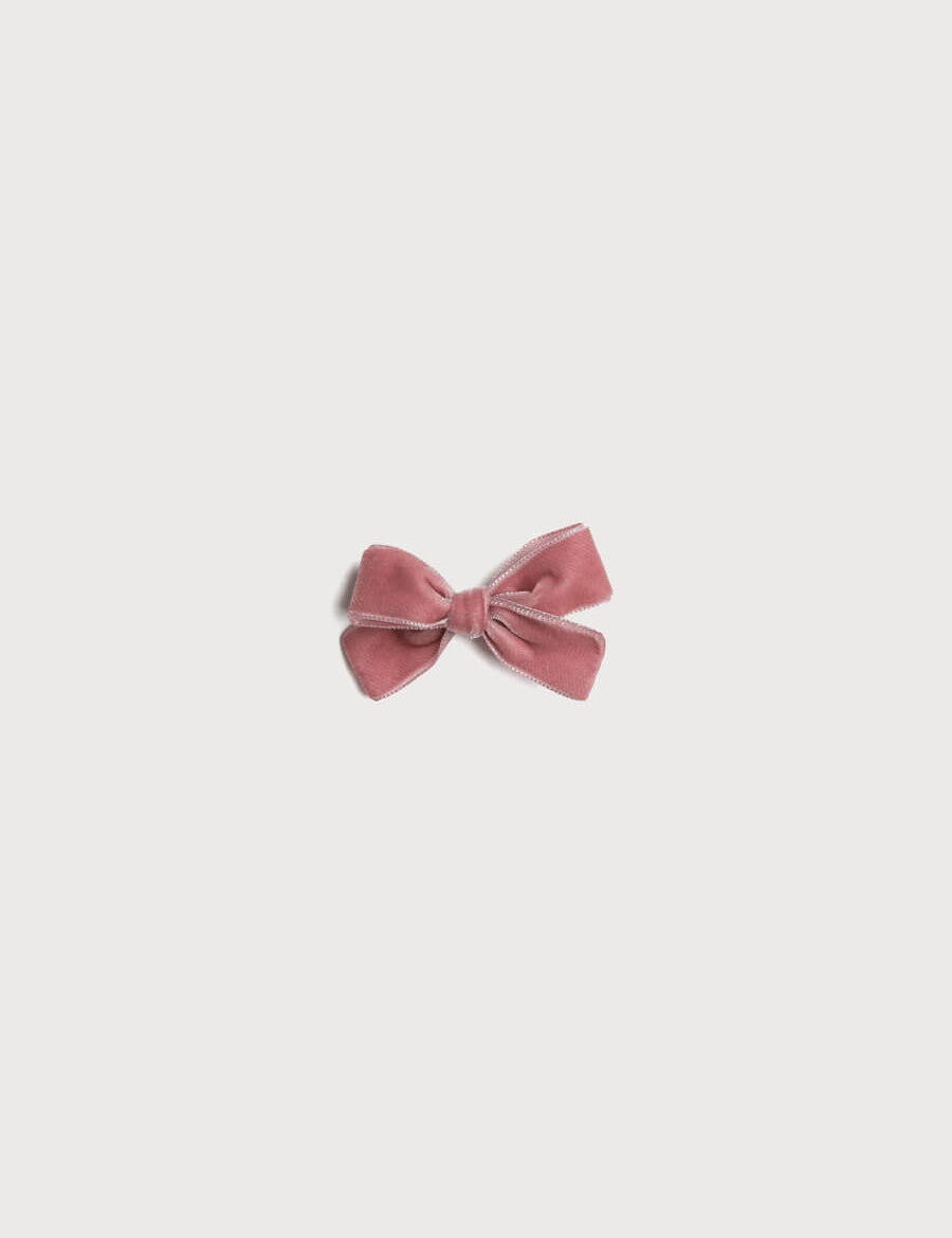Velvet Medium-Bow Clip in Pink Hair Accessories from Pepa London