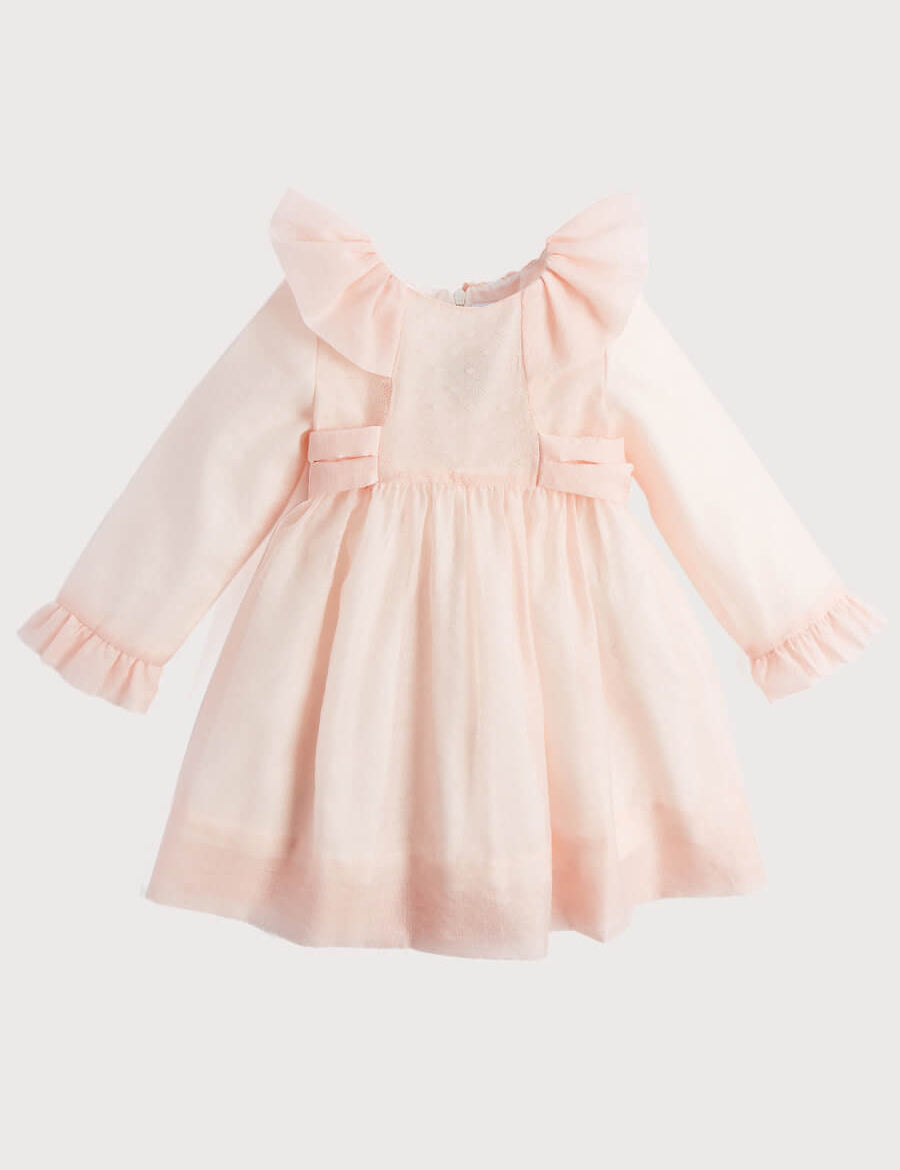 Bow Back Ruffle Detail Organza Dress in Pink (2-10yrs) Dresses from Pepa London
