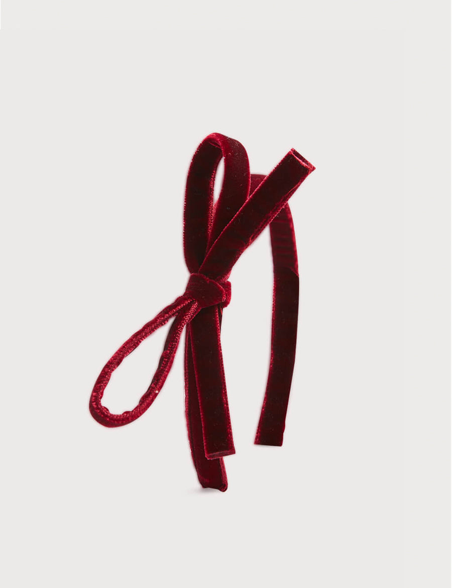 Velvet Hairband with Thin Burgundy Bow Hair Accessories  from Pepa London