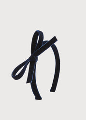 Velvet Hairband with Thin Navy Bow Hair Accessories  from Pepa London