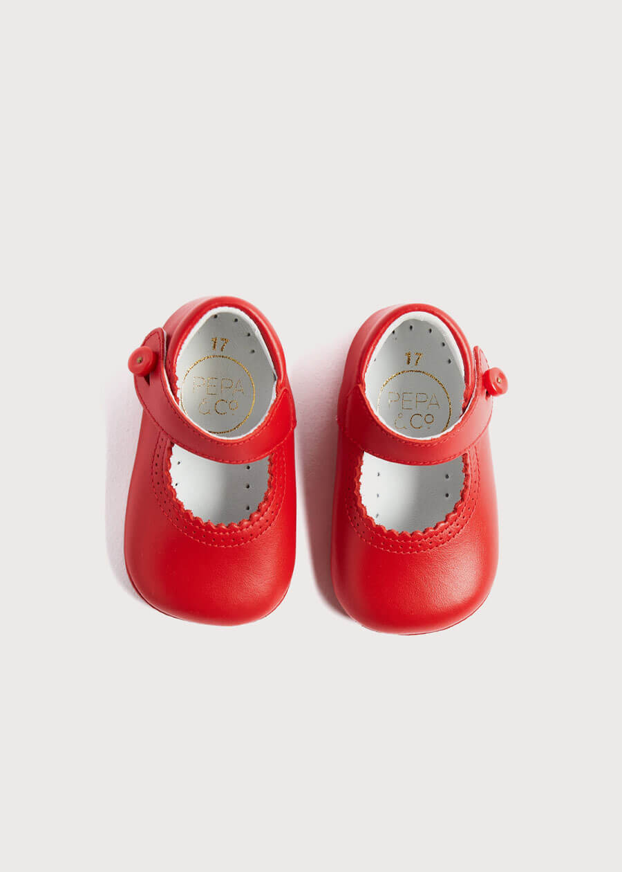 Leather Mary Jane Pram Shoes in Red (17-20EU) Shoes from Pepa London