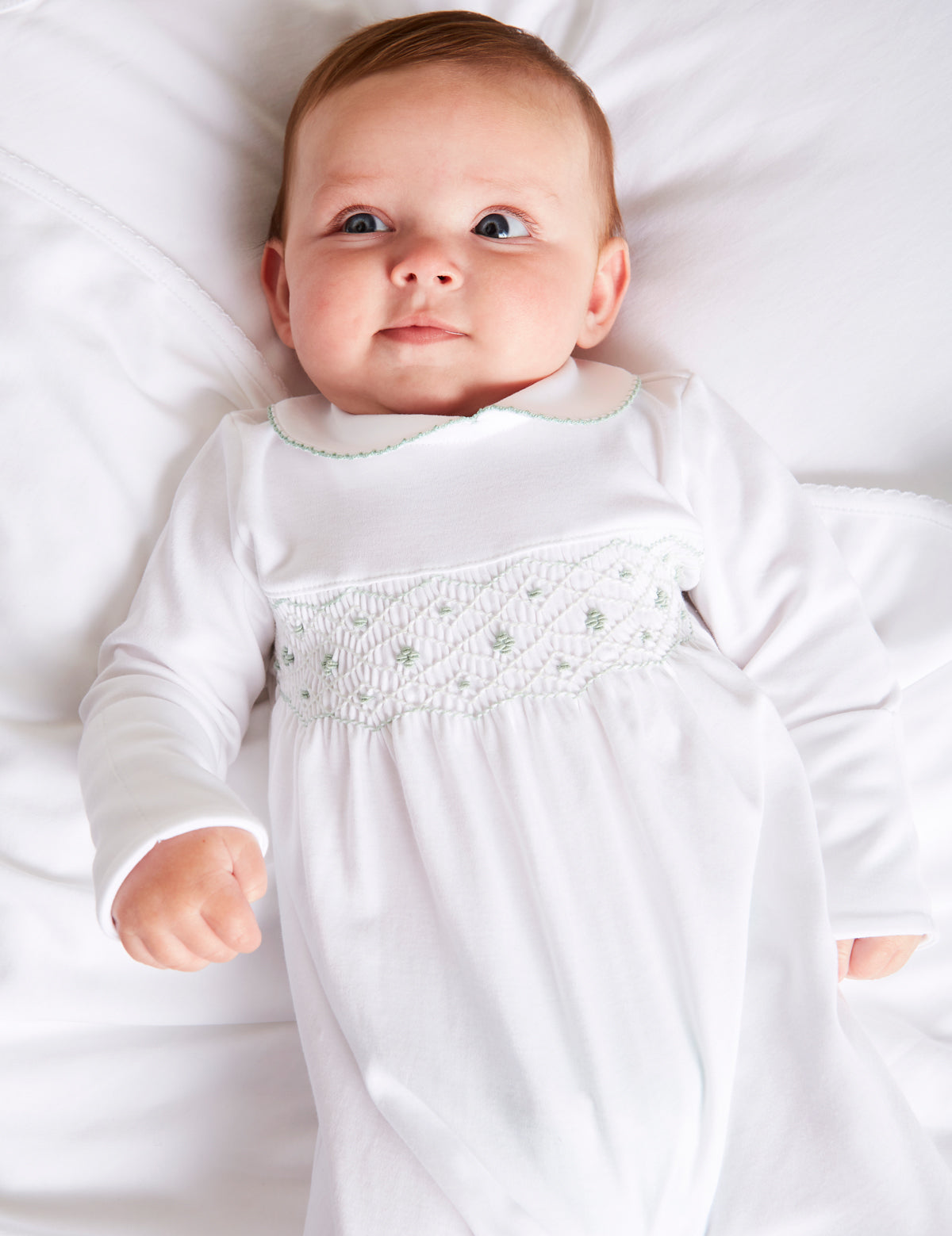 Green Hand Smocked Cotton All-in-One (0-18mths) Nightwear from Pepa London