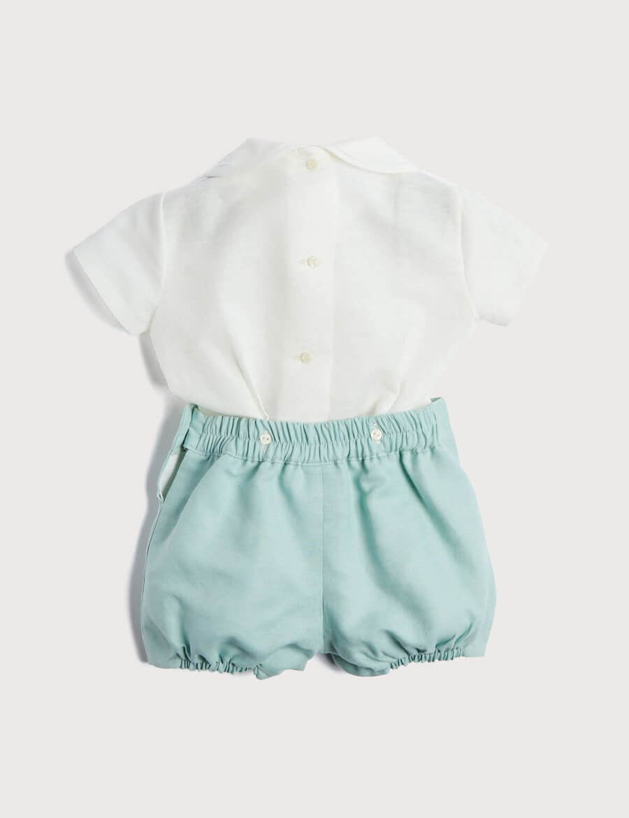 Peter Pan Collar Linen Two Piece Set in Teal (3mths-5yrs) Sets from Pepa London