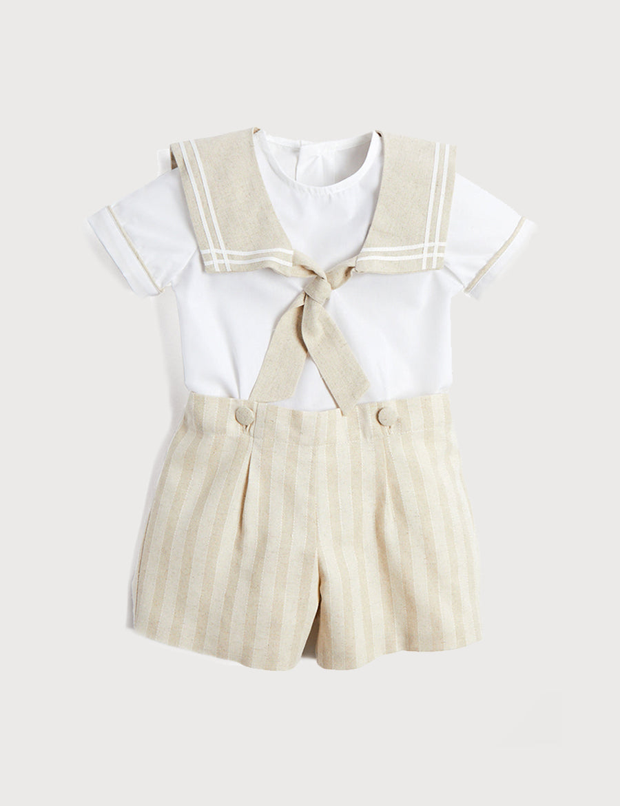 Sailor Collar Striped Set in Beige (12mths-6yrs) Sets from Pepa London