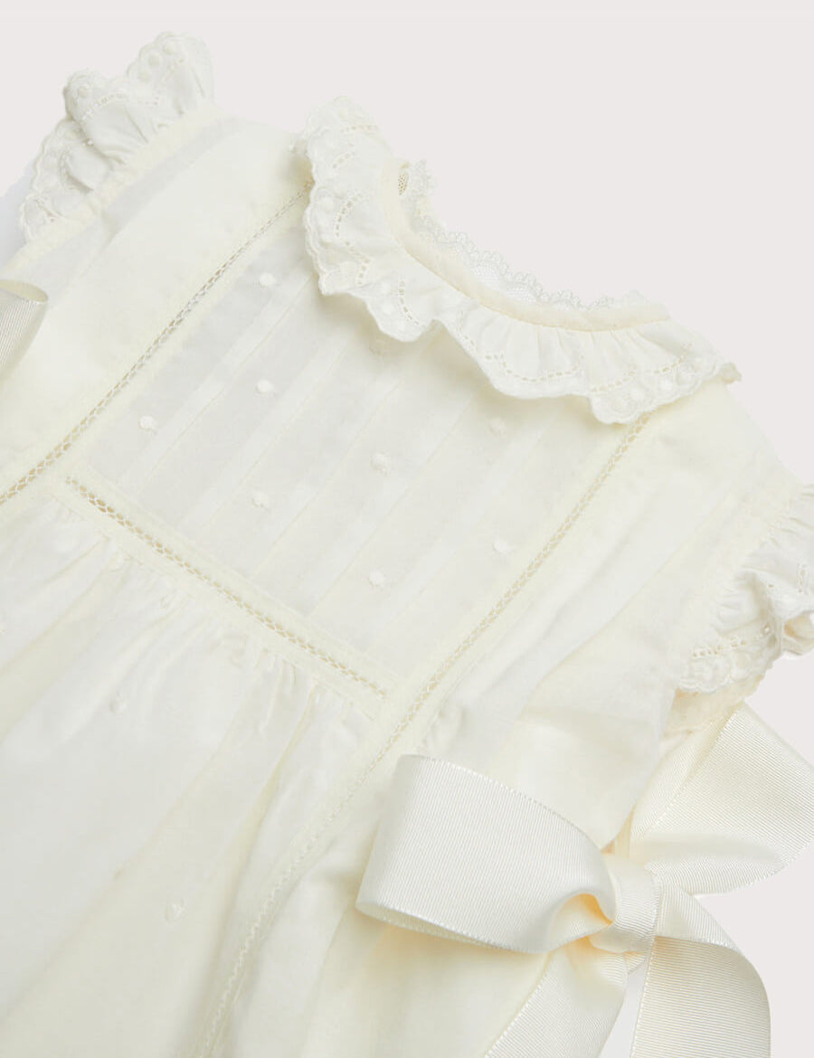 Embroidered Lace Trim Gown in Ivory (3-18mths) Gowns from Pepa London