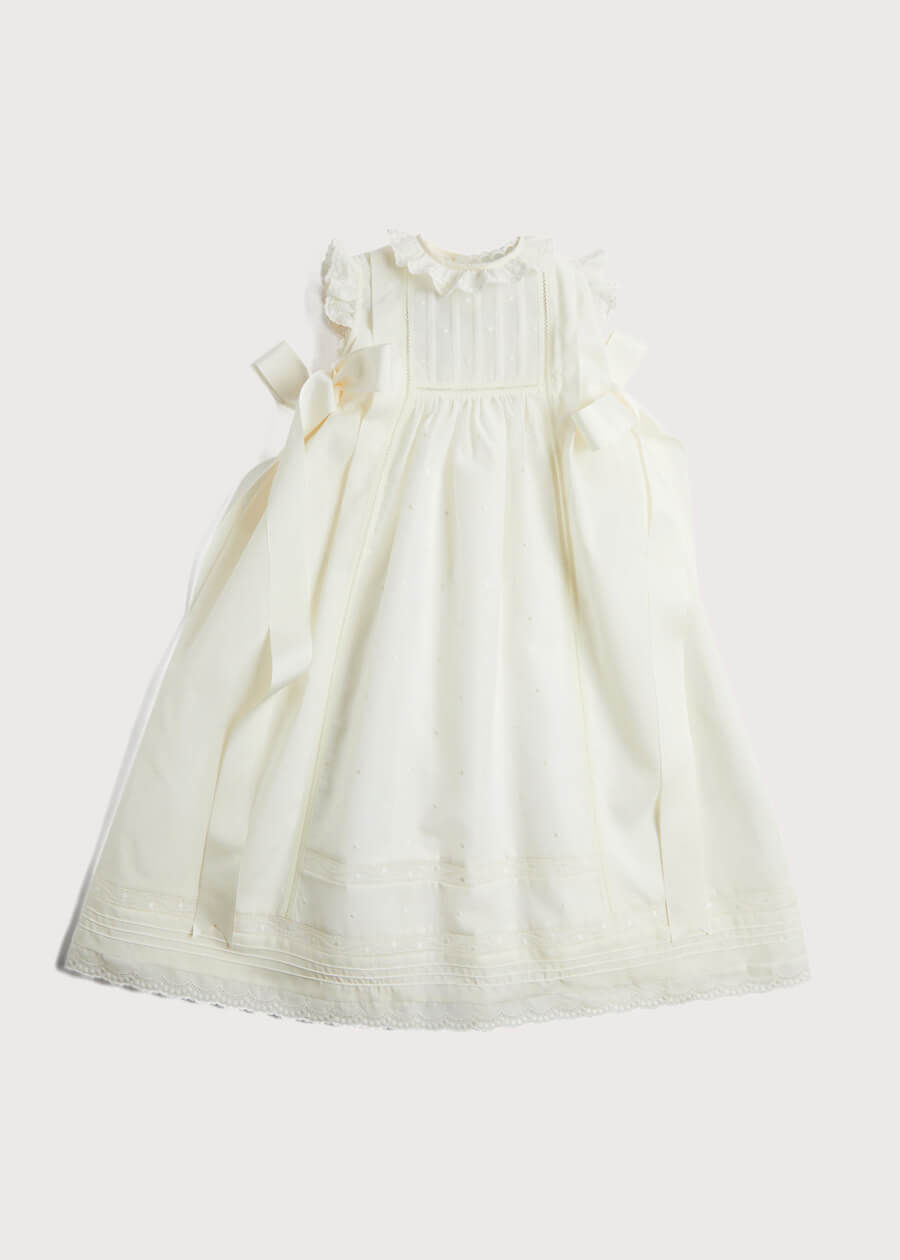 Embroidered Lace Trim Gown in Ivory (3-18mths) Gowns from Pepa London