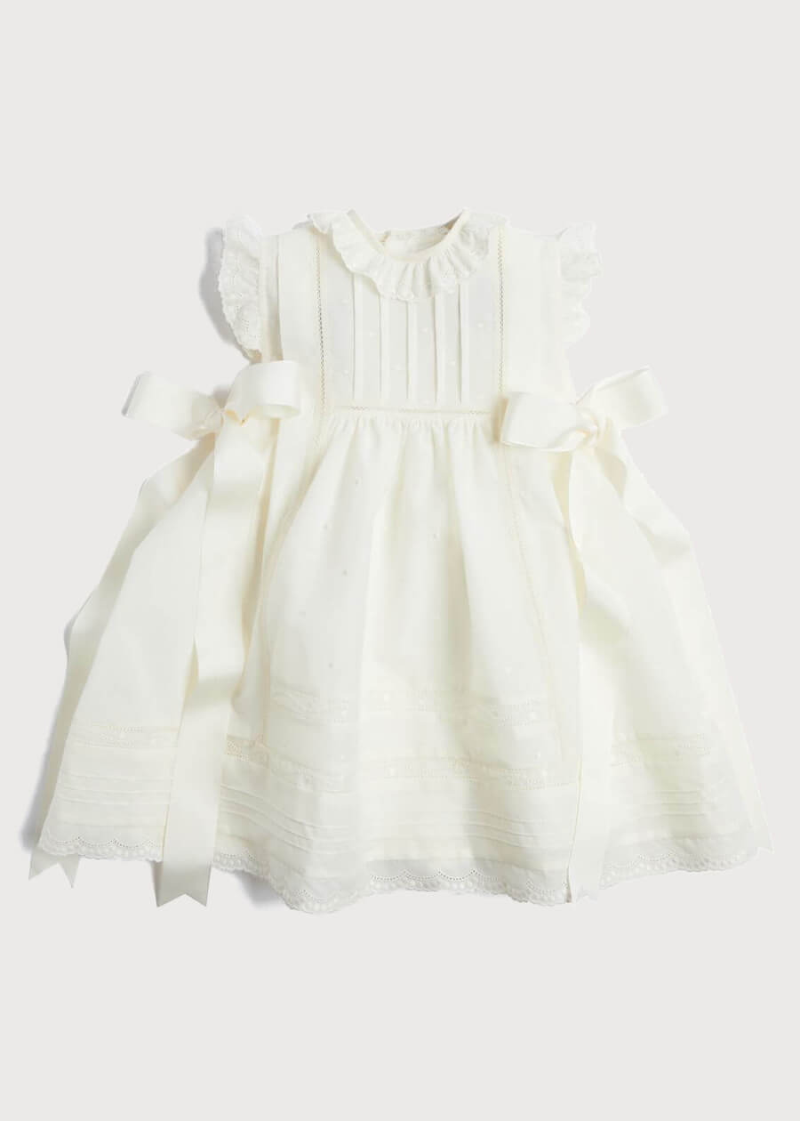 Embroidered Lace Trim Dress in Ivory (6mths-5yrs) Dresses from Pepa London