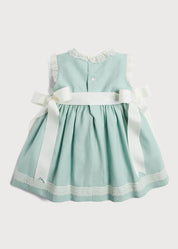 Lace Trim Ivory Bow Dress in Teal (6mths-5yrs) dresses  from Pepa London