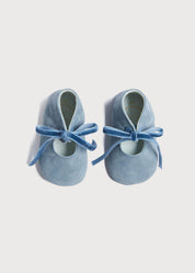 Suede Velvet Ribbon Pram Shoes in Blue (17-21 EU) Shoes from Pepa London