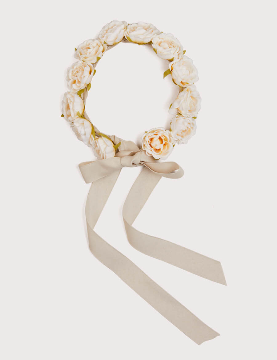 Faux Flower Pearl Detail Crown With Ivory Flower Hair Accessories from Pepa London