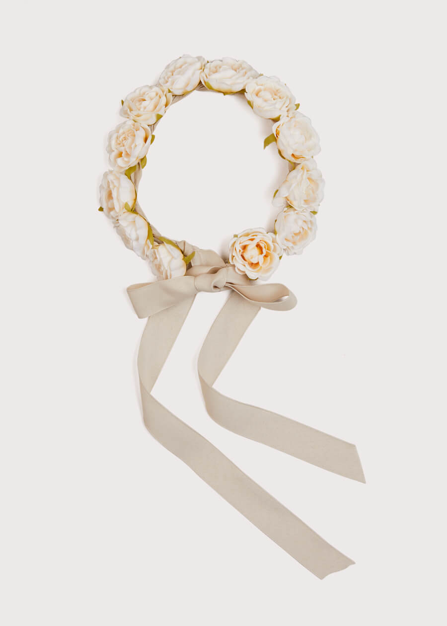 Faux Flower Pearl Detail Crown With Ivory Flower Hair Accessories from Pepa London