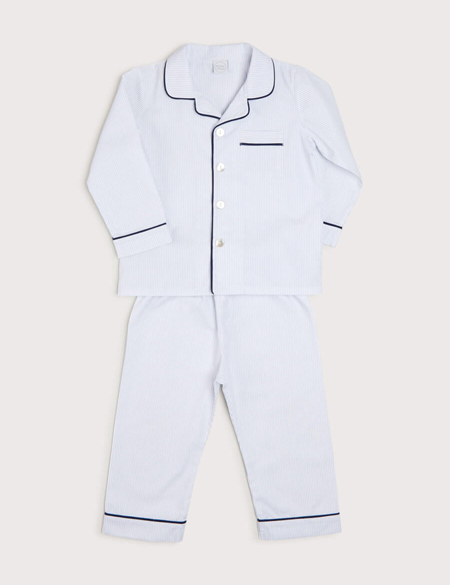Striped Chest Pocket Pyjamas in Blue (12mths-10yrs) Nightwear from Pepa London