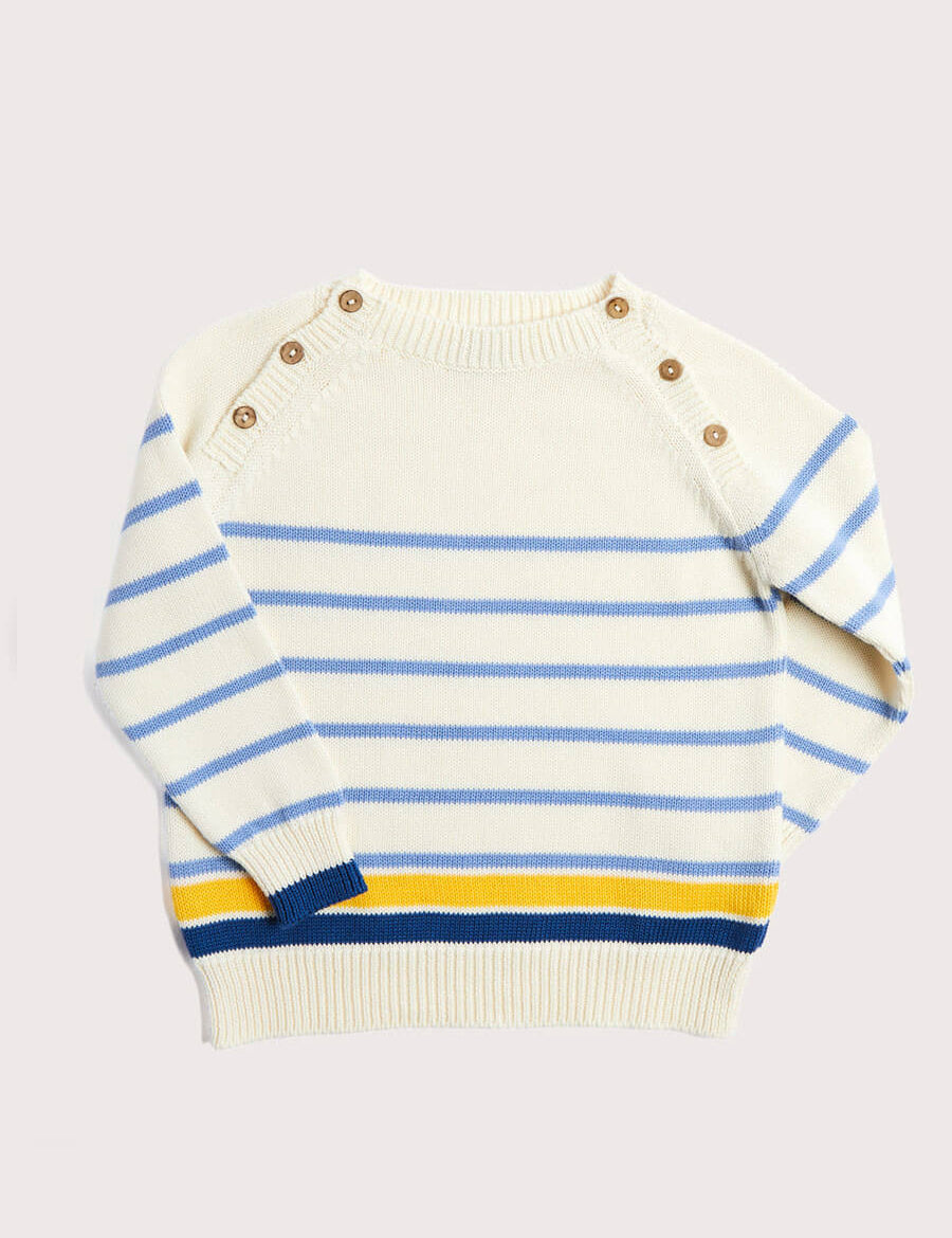 Contrast Stripe Mariner Jumper in White (6mths-10yrs) Knitwear from Pepa London