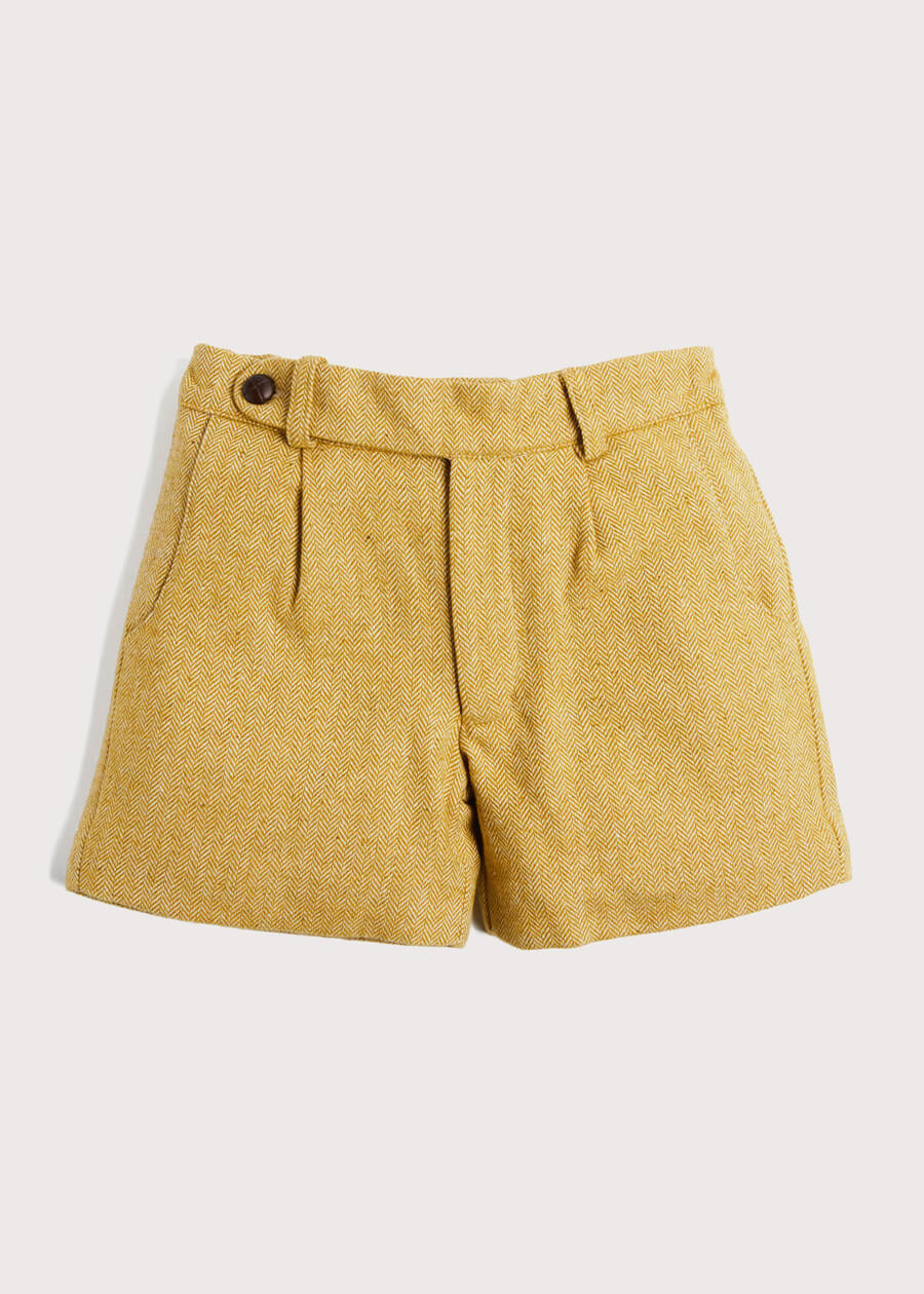 Herringbone Leather Button Shorts in Mustard | Pepa London.